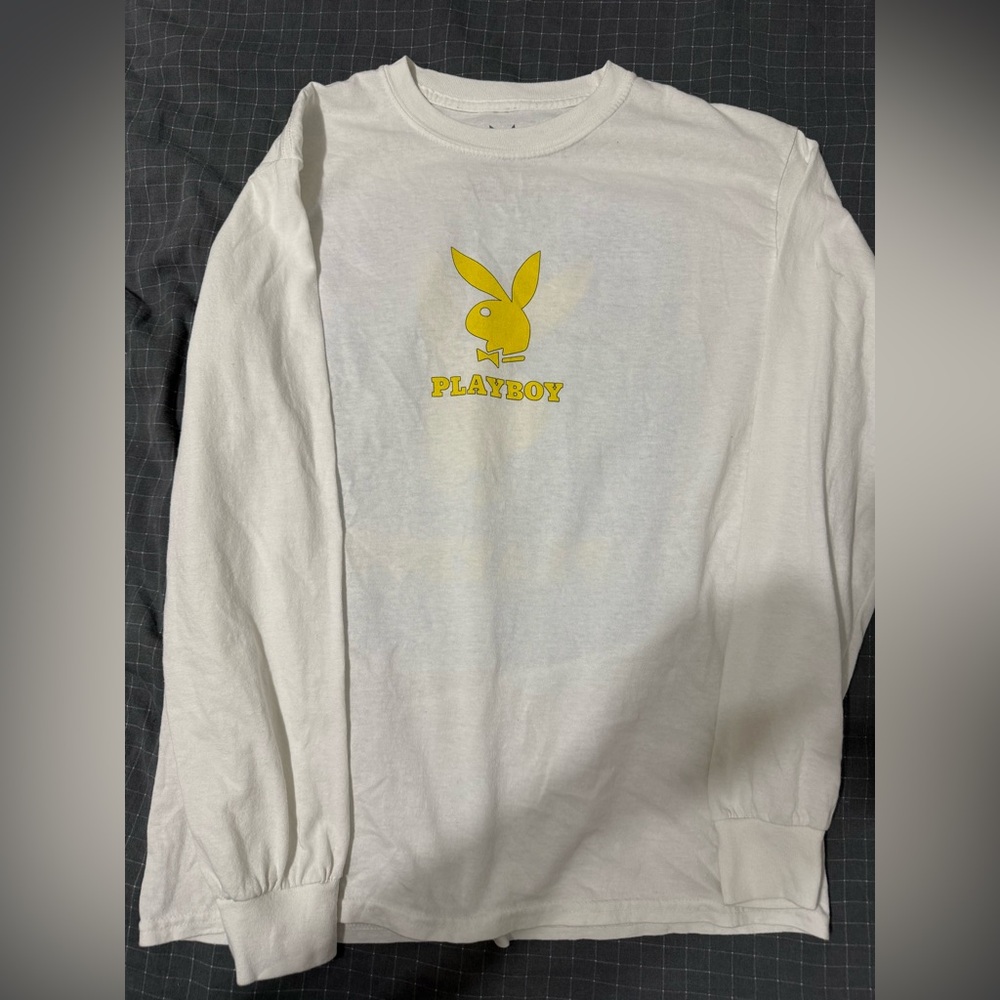 PLAYBOY White Long Sleeve Tee with Yellow Logo